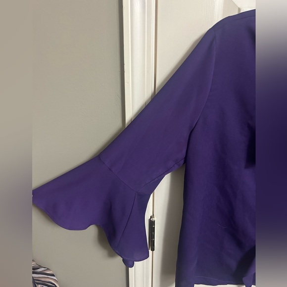 Molly Bracken Gorgeous Ruffle Collar & Sleeve Purple Blouse Size Large - Picture 3 of 6